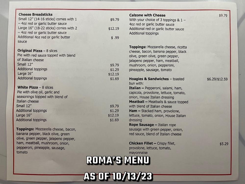 Roma's Pizza Menu image 1