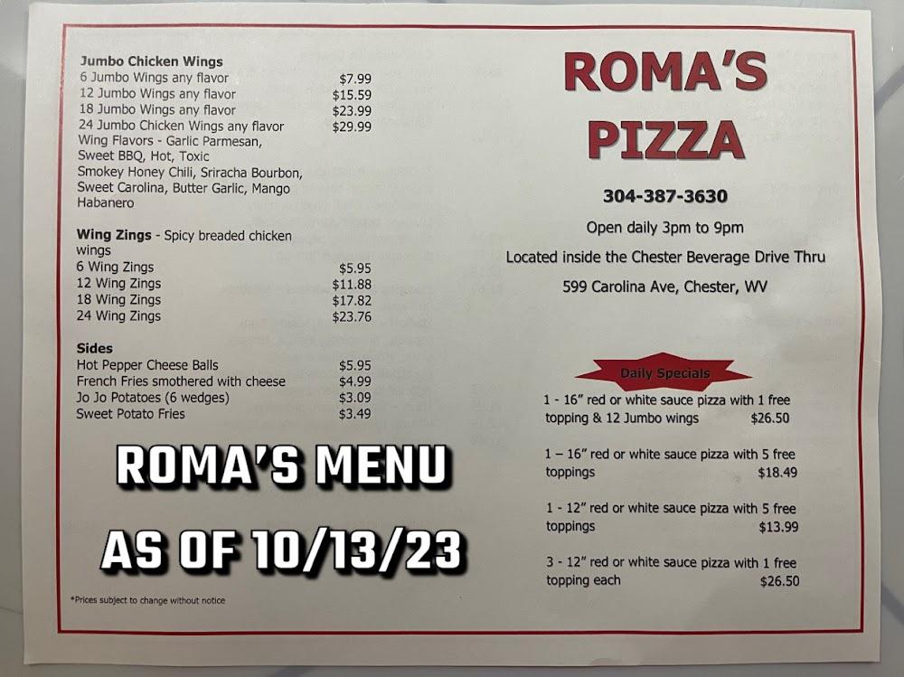 Roma's Pizza Menu image 2